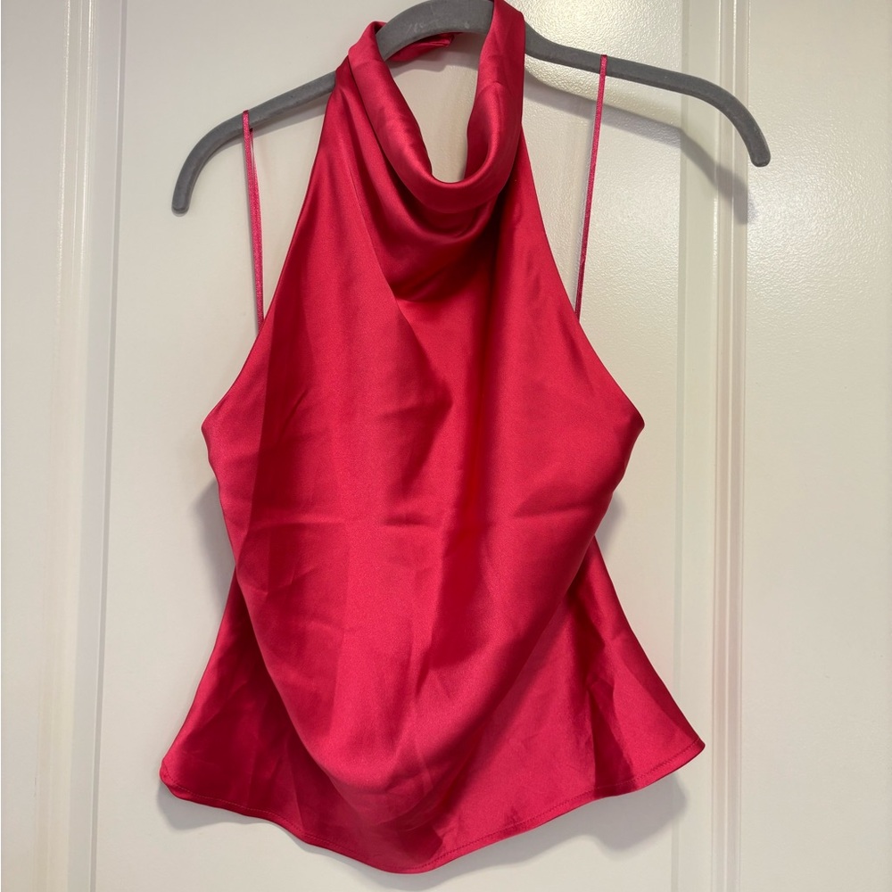 Princess Polly Chocolate Brown Ribbed Plunge Halter Top (XS)